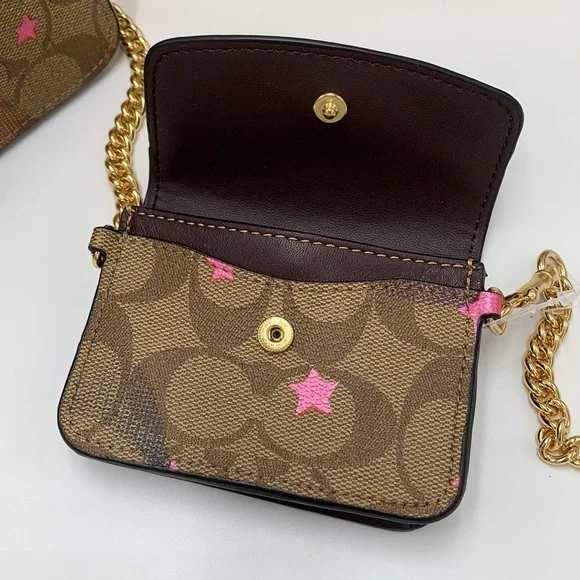 COACH NWT Poppy Crossbody With Card Case In Signature Canvas With Disco Star - Picture 10 of 16